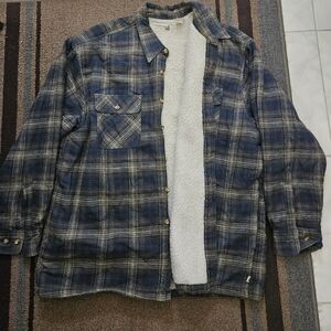 FieldMaster Mens XL Shacket Grey Blue flannel Sherpa Lining shirt Jacket